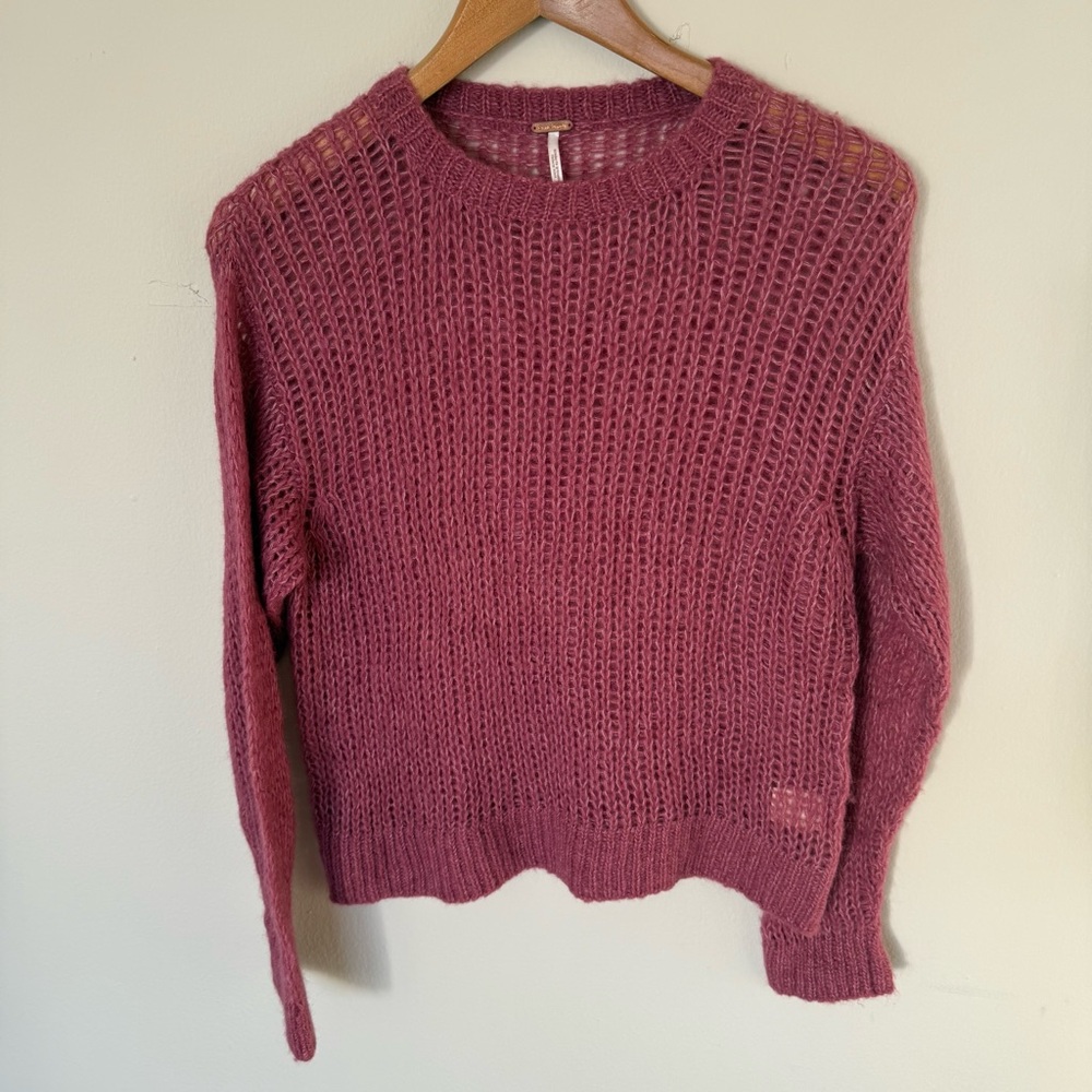 Free People open knit alpaca wool nylon blend pink womens sweater size small